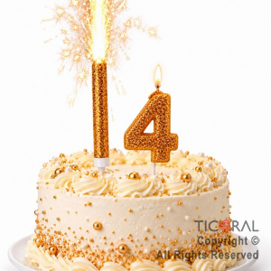 SET BENGALA Y VELA NUMERAL NUMERO 4 CON GIBRE ORO